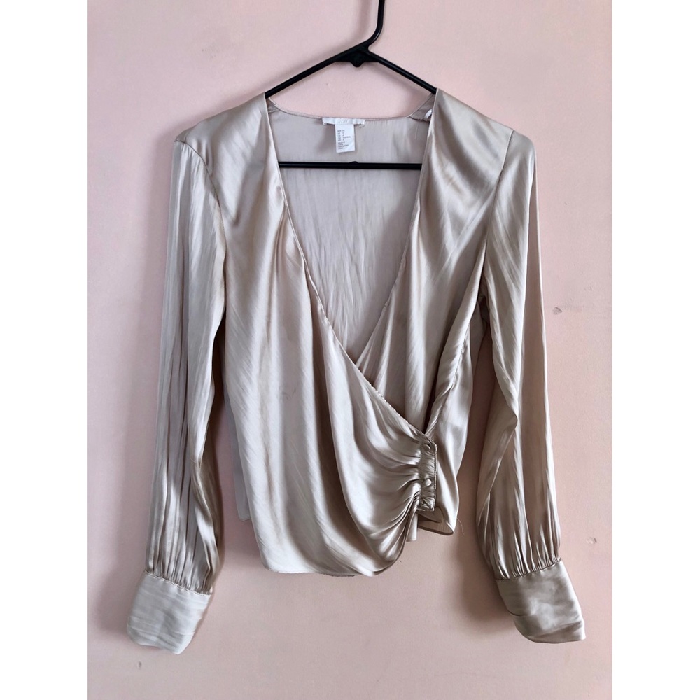 H&M Champagne Satin Wrap-Style Blouse